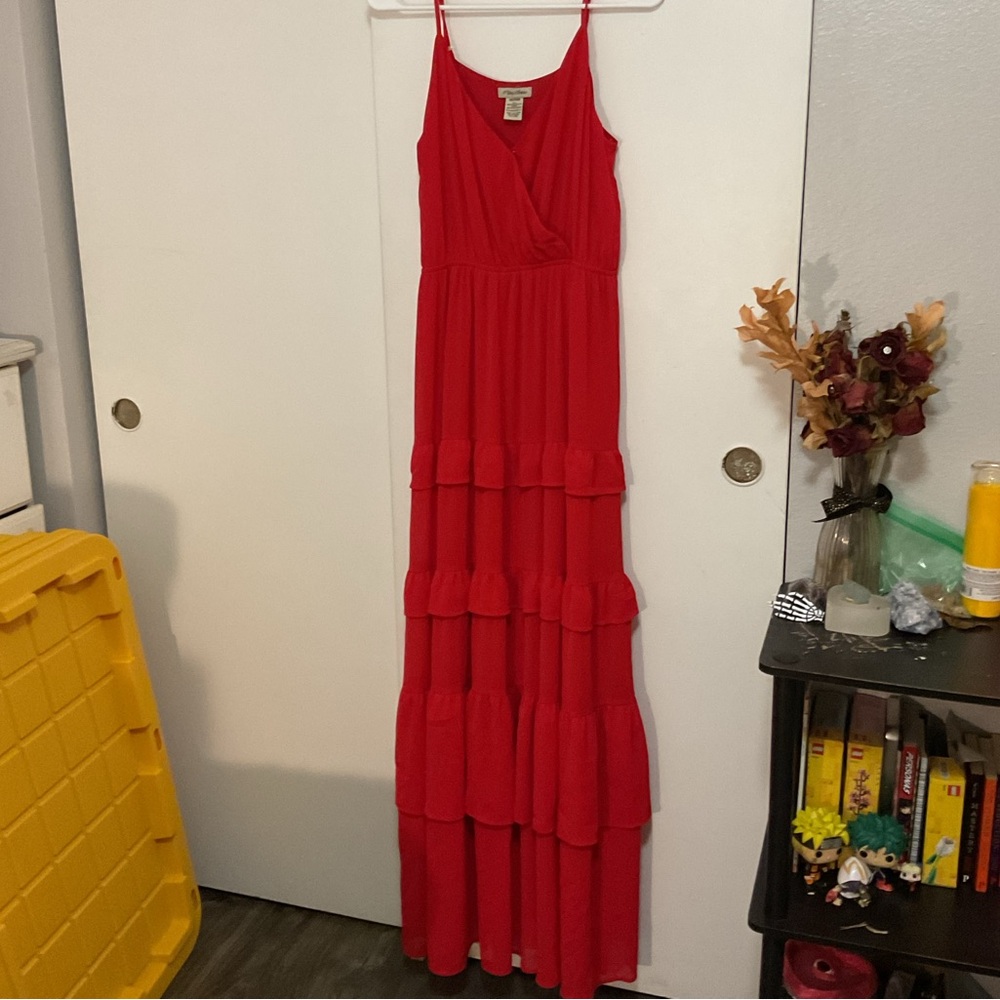 Flying Tomato Vibrant Red Tiered Maxi Dress